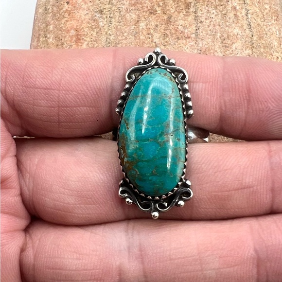 Navajo Native American Sterling Silver Natural Spiderweb Turquoise Ring 7.5 - Picture 3 of 6